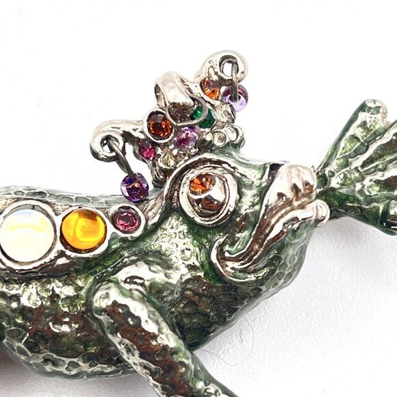 Fabulous Signed Sweet Romance USA Enamel Frog Prince Pendant Brooch Pin 4" - Picture 4 of 10